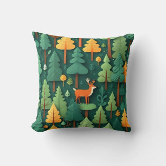 Deer in Woods (Botanical/Nature Illustration) Cushion