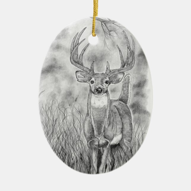 Deer in Woods Ceramic Tree Decoration (Front)