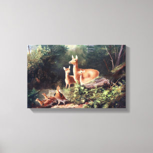 Deer in Woods Vintage Painting Canvas Print