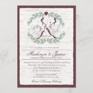 Deer in Wreath with Monogram Sage Invitation