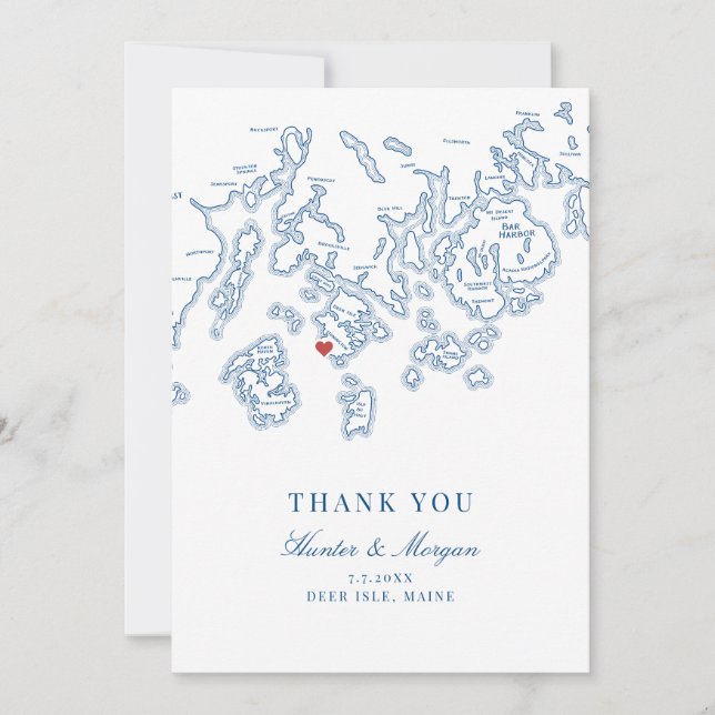 Deer Isle Maine Wedding Flat Thank You Card (Front)