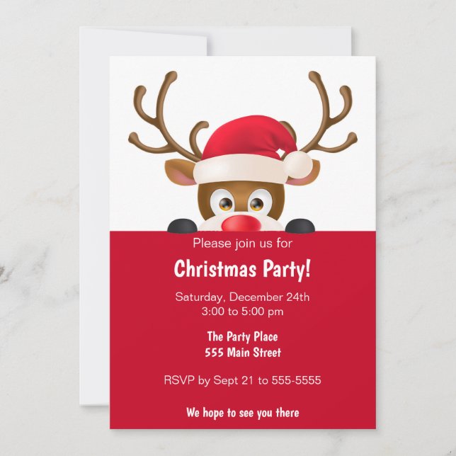 Deer kids christmas party invitation (Front)