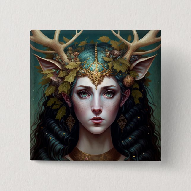 Deer Lady Fantasy Art Button (Front)