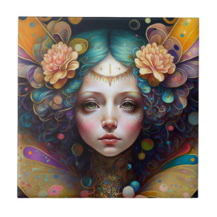 Deer Lady Fantasy Art Ceramic Tile