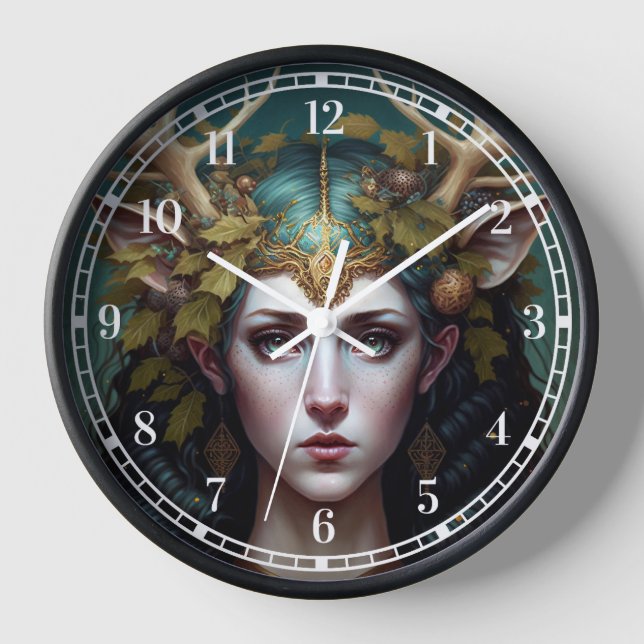 Deer Lady Fantasy Art Clock (Front)