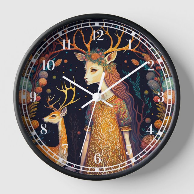 Deer Lady Fantasy Art Clock (Front)