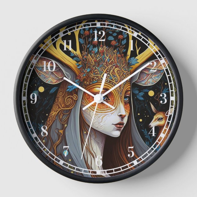 Deer Lady Fantasy Art Clock (Front)