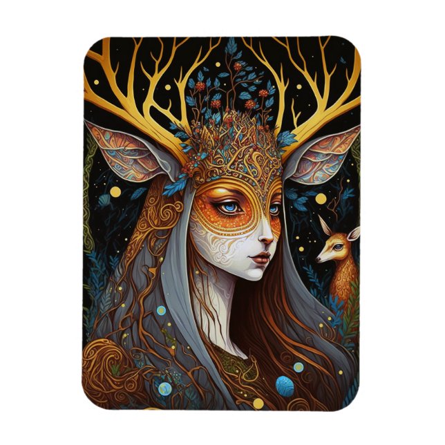 Deer Lady Fantasy Art Magnet (Vertical)