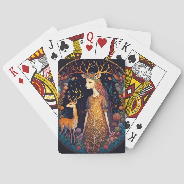 Deer Lady Fantasy Art Playing Cards (Back)