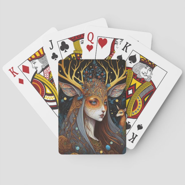 Deer Lady Fantasy Art Playing Cards (Back)