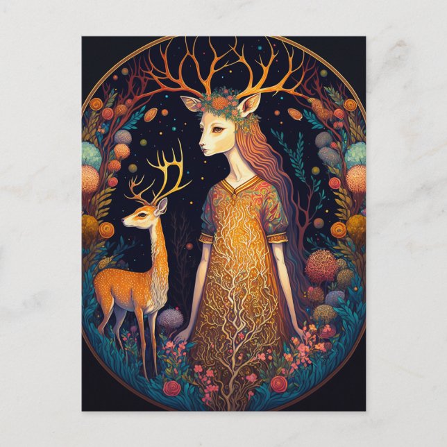 Deer Lady Fantasy Art Postcard (Front)