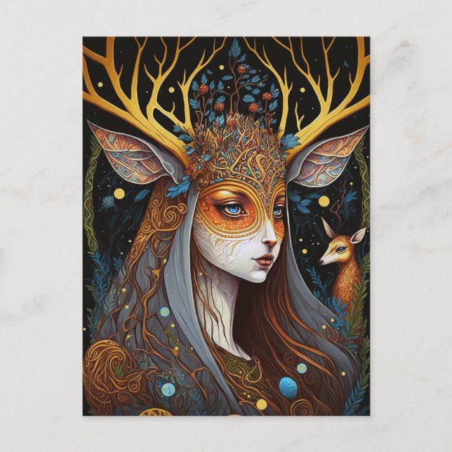 Deer Lady Fantasy Art Postcard (Front)