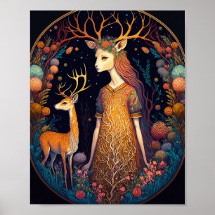 Deer Lady Fantasy Art Poster