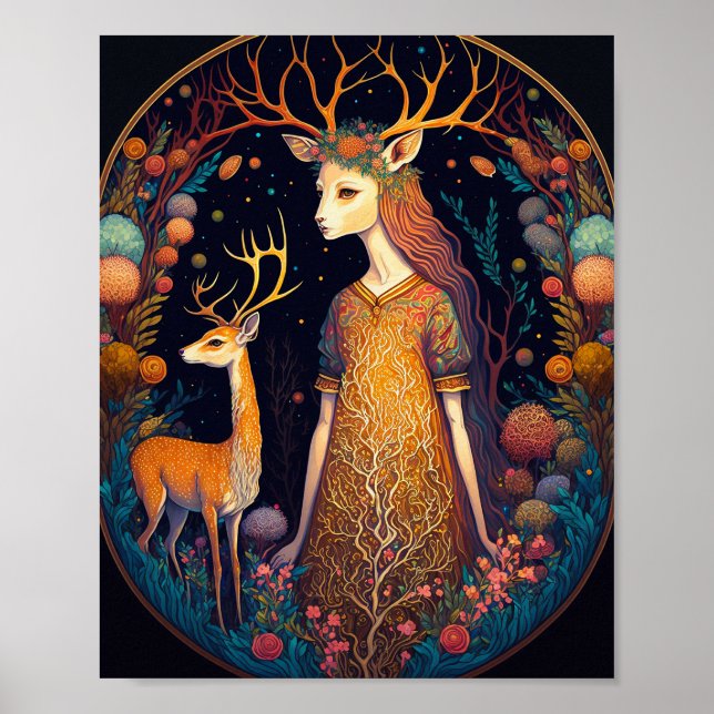 Deer Lady Fantasy Art Poster (Front)
