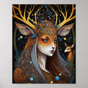Deer Lady Fantasy Art Poster
