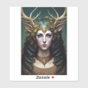 Deer Lady Fantasy Art Sticker