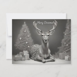 Deer laying down trees and presents background postcard