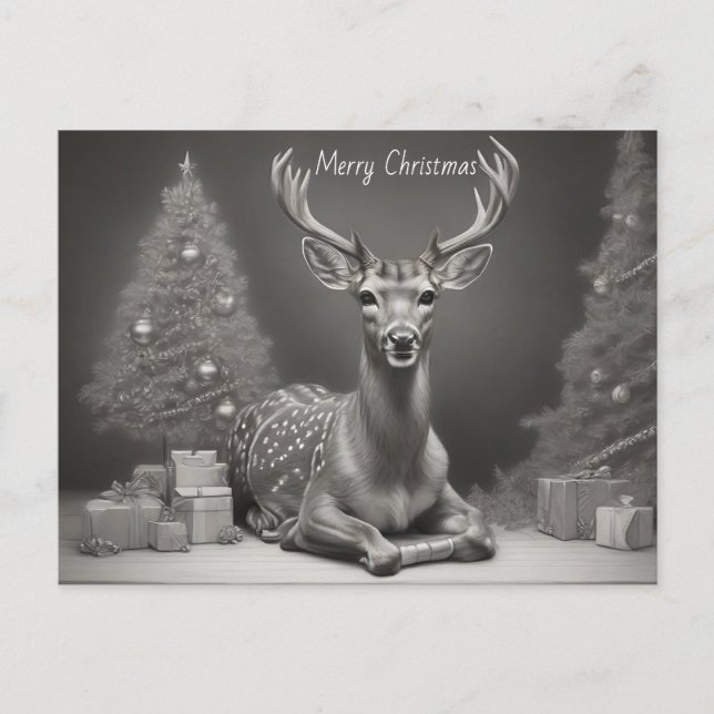 Deer laying down trees and presents background postcard (Front)
