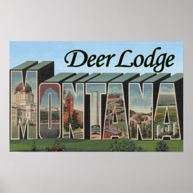 Deer Lodge, Montana - Large Letter Scenes Poster (Front)