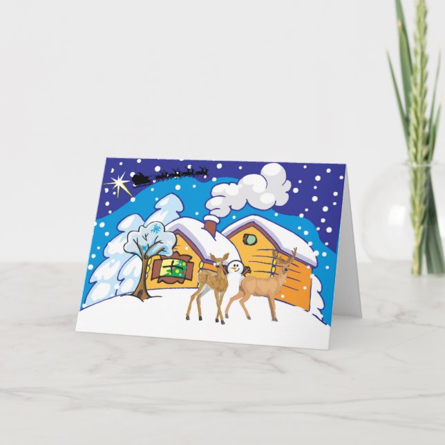 deer log cabin holiday card (Front)