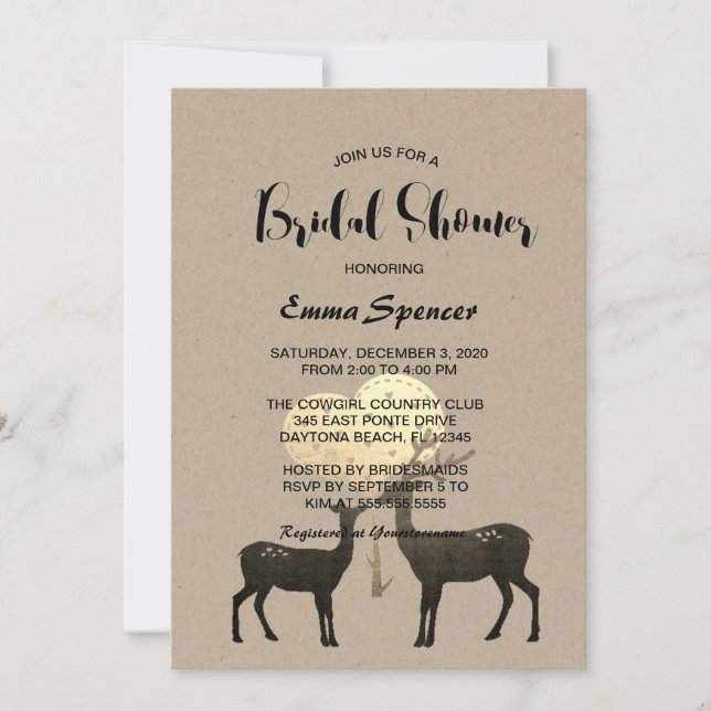 Deer Love Woodland Winter Fall Bridal Shower Invitation (Front)