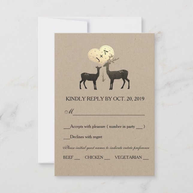 Deer Love Woodland Winter Fall Wedding RSVP (Front)