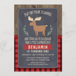 Deer Lumberjack 1st Or 2nd Birthday Invitation