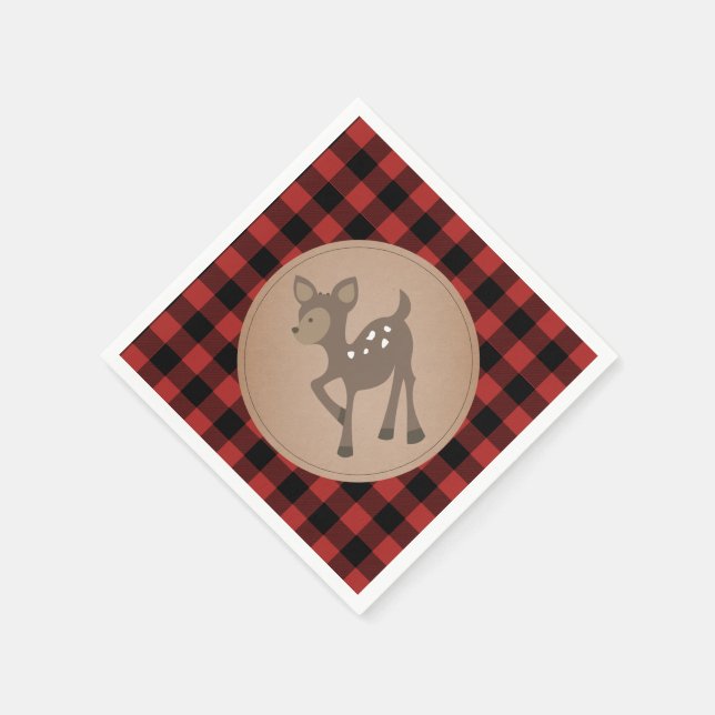 Deer Lumberjack Plaid Baby Shower Napkins (Corner)