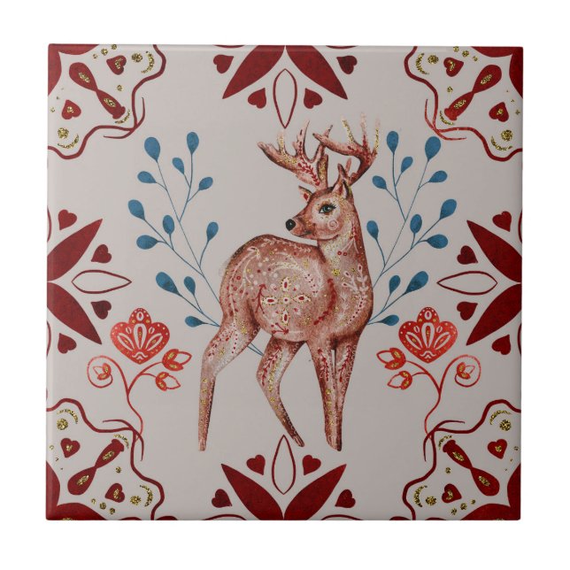 Deer Magical Folk Nordic Art Tile (Front)