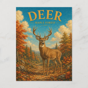 Deer Maple Forest Watercolor GeoSaga Postcard