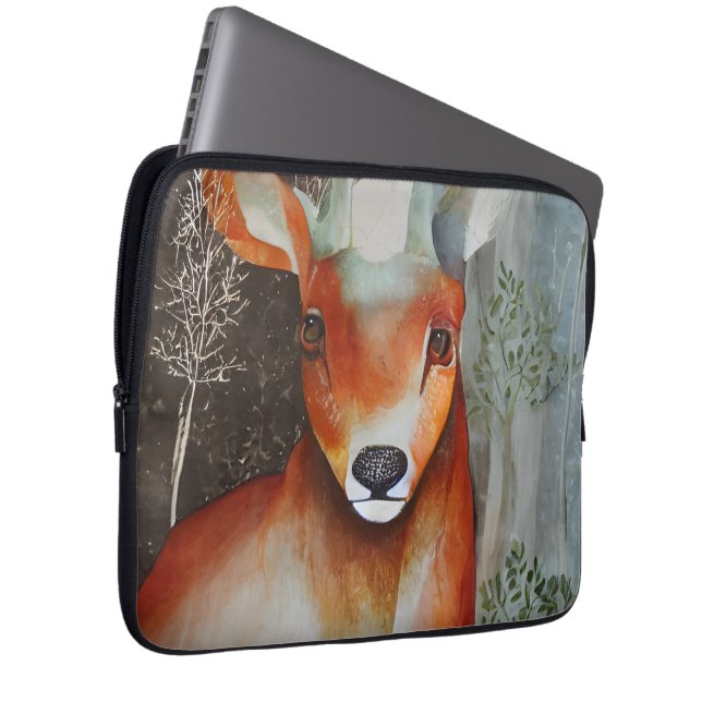 Deer Mixed Media Laptop Sleeve (Front Right)