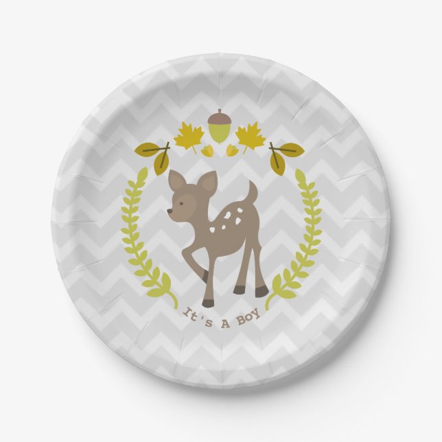 Deer Modern Boy Baby Shower Paper Plate (Front)