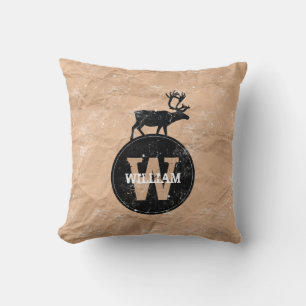 Deer Monogram Distressed Rustic Brown Kraft Paper  Cushion