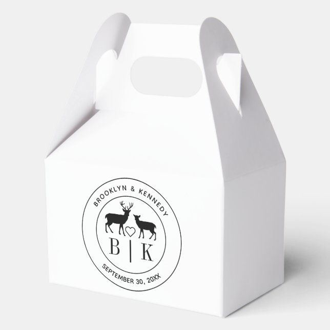 Deer Monogram Rustic Country Wedding Couple Name Favour Box (Front)