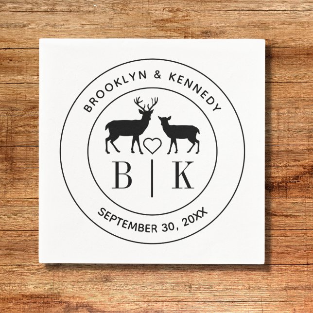 Deer Monogram Rustic Country Wedding Couple Name Napkin (Creator Uploaded)