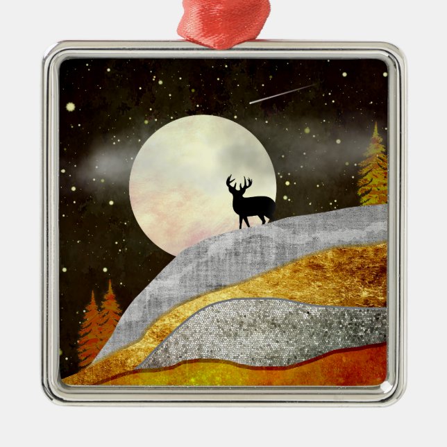 Deer Moon Landscape Metal Tree Decoration (Front)