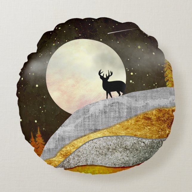 Deer Moon Landscape Round Cushion (Front)