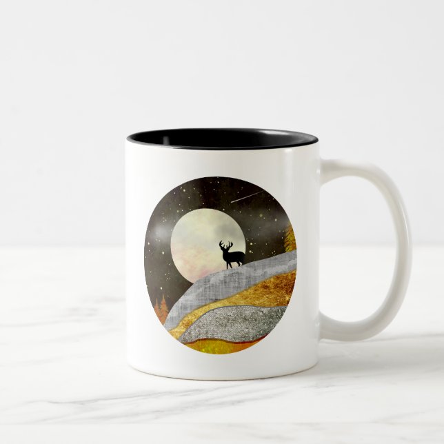 Deer Moon Landscape Two-Tone Coffee Mug (Right)