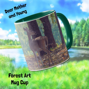 Deer Mother and Young Forest Art Mug Cup