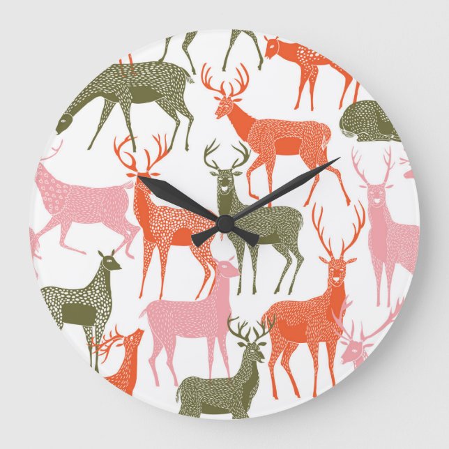 Deer Motif: Decorative Seamless Pattern Large Clock (Front)