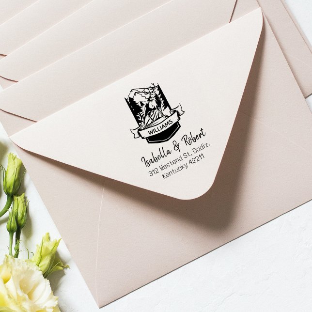 Deer Mountain Forest Return Address Family   Rubber Stamp (Creator Uploaded)