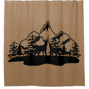 Deer & Mountains Silhouette Shower Curtain