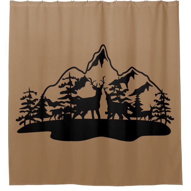 Deer & Mountains Silhouette  Shower Curtain (Front)
