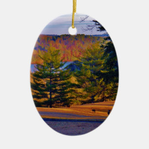 Deer & Mt. Lake Ceramic Tree Decoration