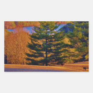 Deer & Mt. Lake Rectangular Sticker