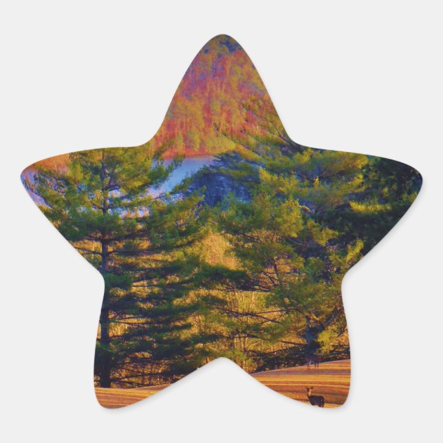 Deer & Mt. Lake Star Sticker (Front)