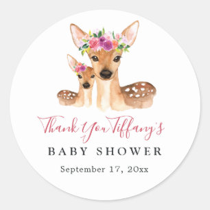 Deer Mum And Baby Floral Thank You Baby Shower Classic Round Sticker