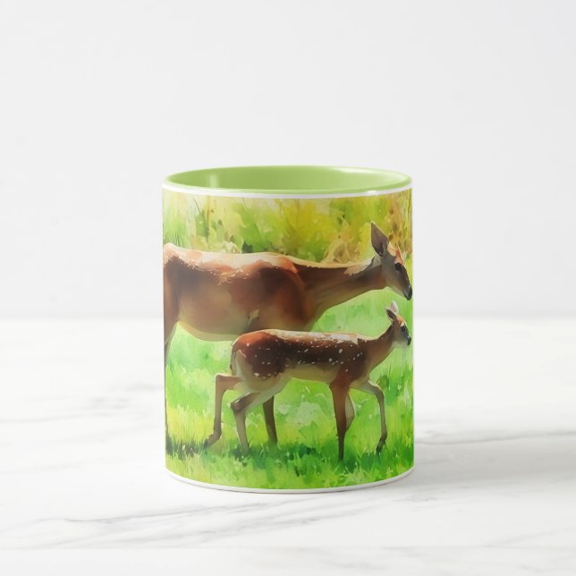 Deer Mum Doe and Baby Fawn Nature Art Mug (Center)
