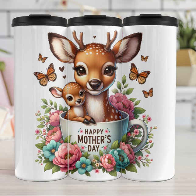Deer Mum: Fawn, Flowers, Mother's Day Thermal Tumbler (Creator Uploaded)