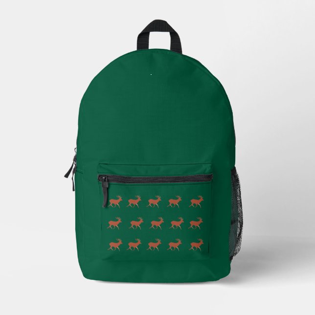 Deer Nordic Pattern Green   Printed Backpack (Front)